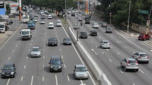 Cars and trucks on the streets of Sao Paulo