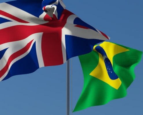 The British and the Brazilian flag next to each other.