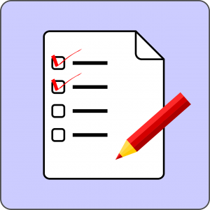 Uma lista com dois itens marcados e um lápis vermelho