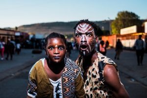 These two folks are celebrating South African tribal culture.