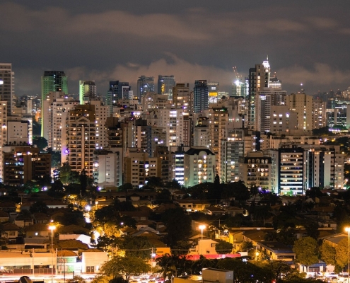 Sao Paulo at night - lots of high-rise buildings and a cloudy night sky